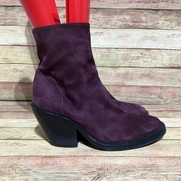 Ann Demeulemeester Purple Seude Heeled Chunky Ankle Boots - Picture 3 of 10